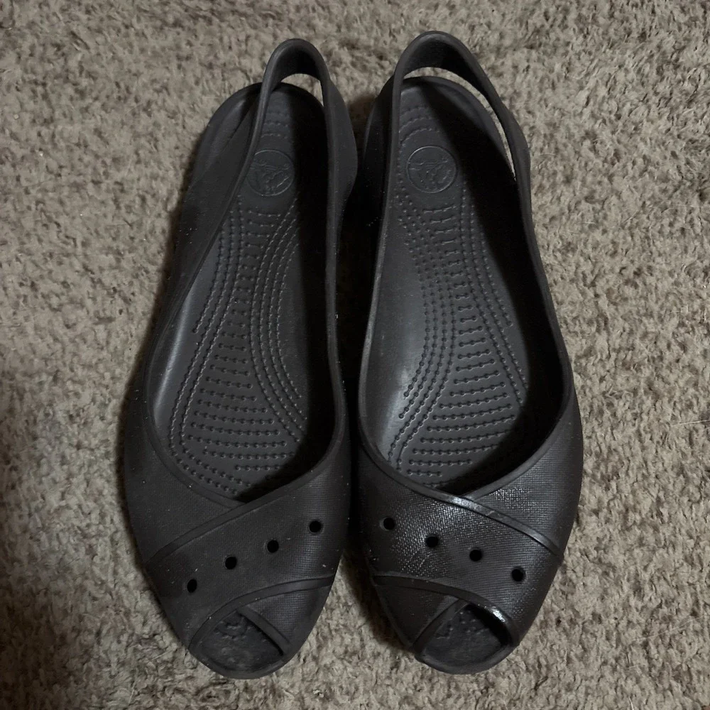 Crocs Farrah Women's Size 10 Peep Toe Slingback Flats Brown Shoes